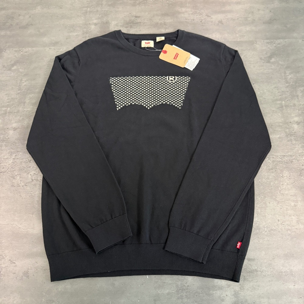 Levi's Sweater Men 2XL XXL Black Graphic Batwing Logo Crewneck Cotton Pullover
